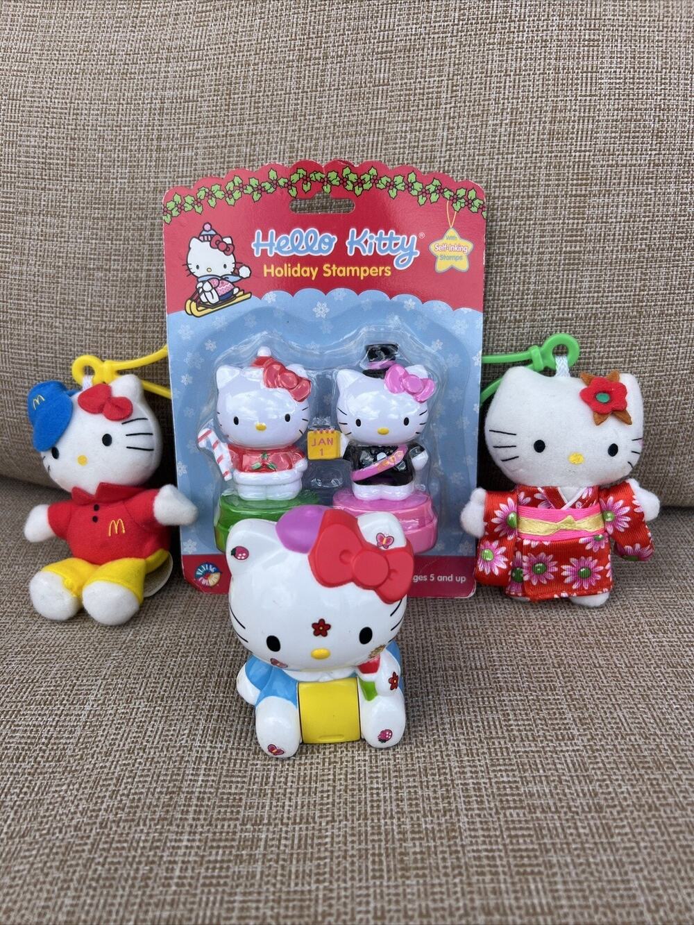 Y2K Hello Kitty Sanrio Lot 3 McDonald’s Collectible Keychain Figure & Stamp Set